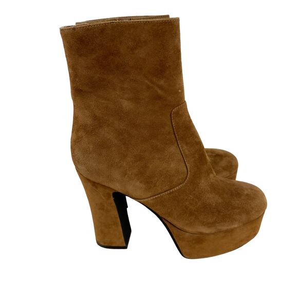 Jeffrey Campbell NWOB Platform Brat-Z Boot Tan Suede Size 6.5 Chunk Heel Leather - Picture 2 of 8